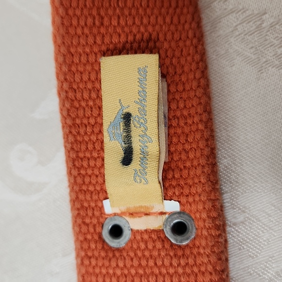Tommy Bahama D ring belt orange cotton and tan leather golf - Picture 2 of 10